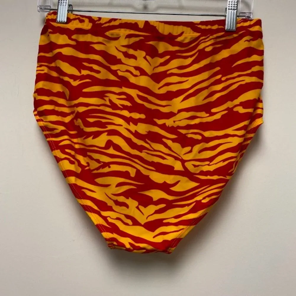 NEW 2 Piece Zebra Print‎ Fringe Accent Plus Size High Waist Swimsuit, size XXL
